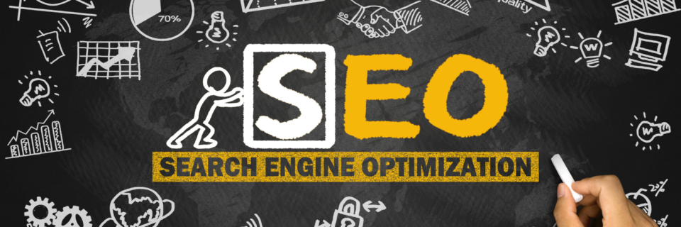 Search engine optimization blog header with chalkboard background